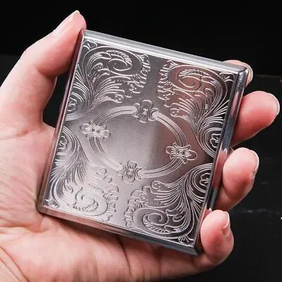 Women's Men's Cigarette Case Vintage Antique Style Silver Etched Design Metal • $12.99