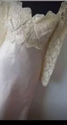 Women's Vintage Retro 80s Custom Made Ivory Lace & Silk Wedding Dress Size 12  • $88.50