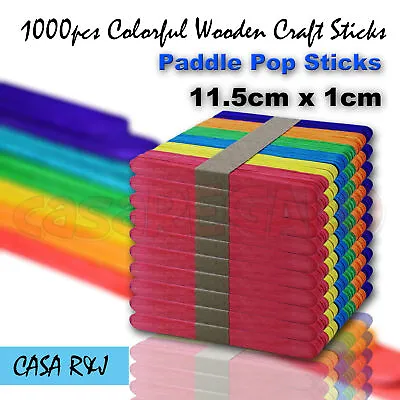 1000 Pc Coloured Wooden Craft Sticks Paddle Pop Sticks Ice Cream 11.5cm X 1cm • $16.45