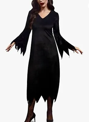 NEW Women’s Morticia Addams Vampire Maxi Dress Cosplay Halloween Costume Size S • $22.49