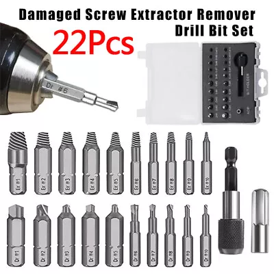 22* Broken Screw Extractor Remover Set Easy Out Damaged Stripped Drill Bits Bolt • £7.88