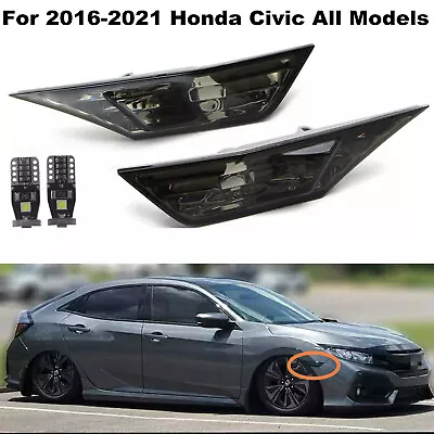 Smoked Side Marker Lamp Turn Signal Light W/ Led Bulbs For Honda Civic 2016-2021 • $13.89