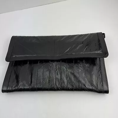 Elegant VINTAGE Genuine Black EEL SKIN Shoulder Handbag Clutch  Size M Medium • $39