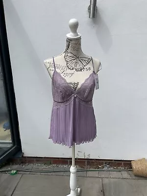 M & S Rosie Autograph Cami Top Size 16 Pleat Lace Lilac Marks Spencer • £5.49