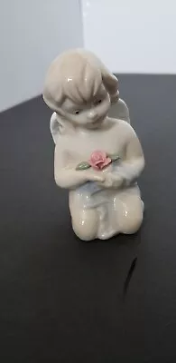 Vintage K's Collection Porcelain Cherub Angel With Pink Rose • $5.90