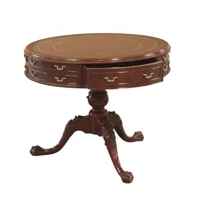 NEW Chippendale Drum/Center/Foyer Table Mahogany Finish With Leather Top • $3299