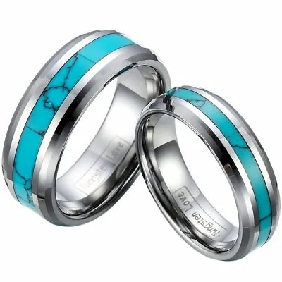 Men's Women's 6mm/8mm Tungsten Rings W/ Synthetic Turquoise Inlaid Wedding Band • $13.58