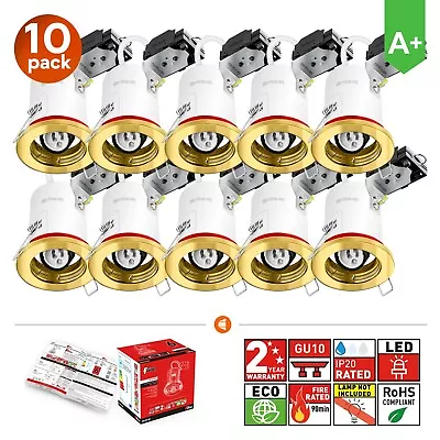 £63.09 • Buy 10x Fire Rated Fixed Gold LED GU10 Downlights Ceiling Recessed Spotlights