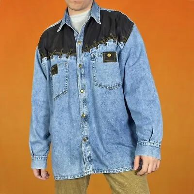 Vintage Western Denim Shirt Acid Wash Jean Shacket American Cowboy Retro 80s 90s • £23