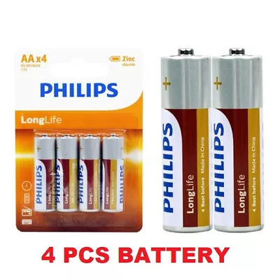 4 Pcs Genuine Philips AA Zinc Carbon Long Life Power Battery 1.5V Batteries • $4.45