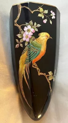 Noritake Art Deco Wall Pocket Long Tailed Bird Perched On Cherry Blossom Branch • $49.95