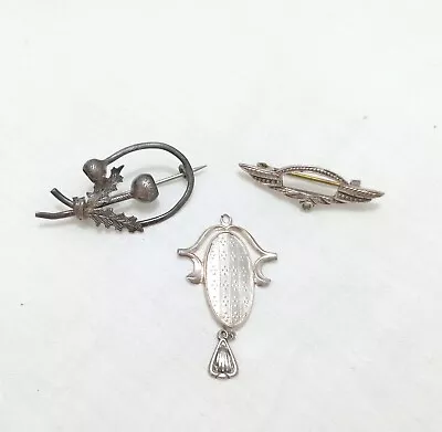 3 Antique HM Silver Brooches Brooch Enamel Pendant Charles Horner Repair Job Lot • £4.99