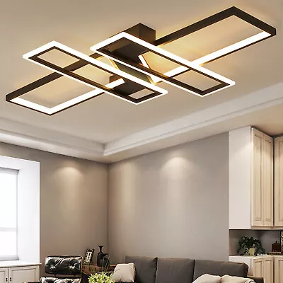 LED Ceiling Lights Fixture Black Dimmable Chandelier Remote Control SquareModern • $75.73