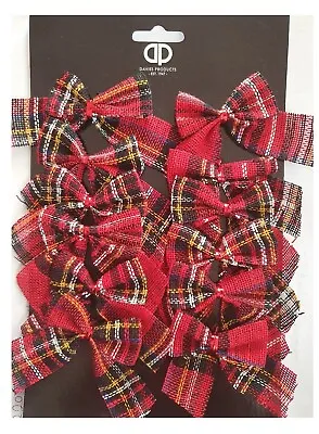 12 Red Tartan Check BOWS Christmas Tree Decoration 6cm Bow Baubles Craft  • £3.99