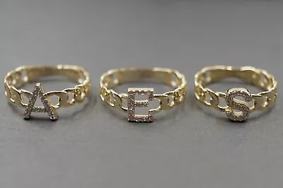 10K Solid Yellow Gold Cuban Curb Link Initial Alphabet Letter Cubic Zircon Ring. • $120