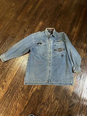 Vintage Paco Jeans Blue Jean Jacket Mens Sz XL Pockets Leather & Metal Accents • $22.45