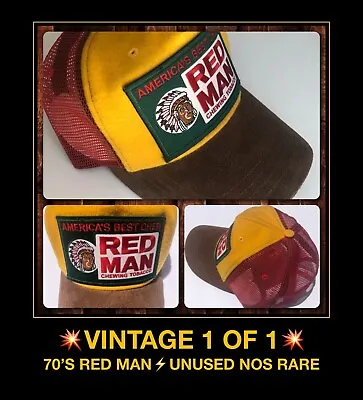 ORIG Vtg 70's Red Man Patch 1:1 Von Dutch Trucker Hat Cap Country Music Rock NOS • $199.99