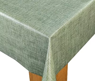 Moss Green Linen Look PVC Vinyl Wipe Clean Oilcloth Tablecloth • £39.95