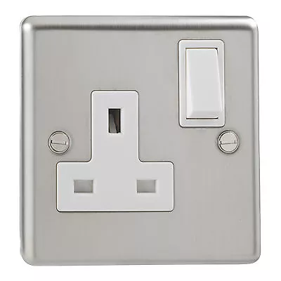 British General Stainless Steel Single Switched 1 Gang Socket Double Pole 13 Amp • £4.99