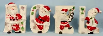 Noel Christmas Candle Holders Santa Claus Holly Ceramic Japan Mid Century • $26