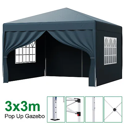 LOEFME 3x3m Pop-up Heavy Duty Gazebo 4 Sides Marquee Party Tent With Storage Bag • £82.99