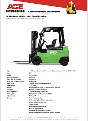 New Lithium-ion Container Spec Forklift Hire-£117.50pw Buy-£27495 HP-£137.31pw • £27495