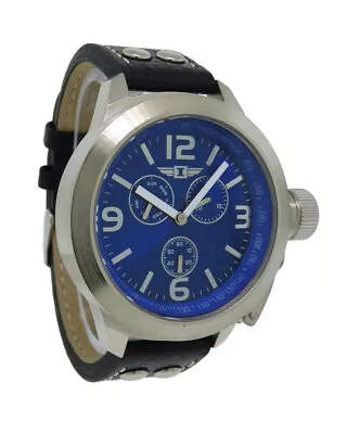 I By Invicta IBI70113-004 Men's Round Analog Blue Day Date Black Leather Watch • $18.50