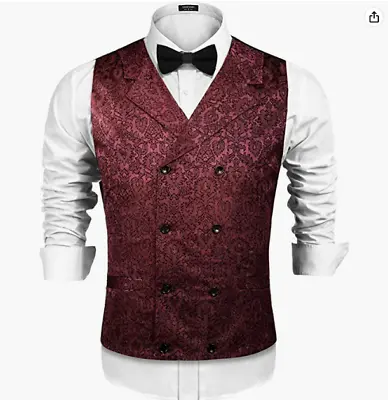 COOFANDY Mens Victorian Vest Steampunk Double Breasted Suit Vest Slim Fit - 2XL • $45.99