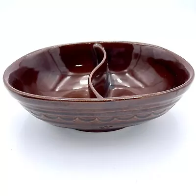 Vintage Marcrest Stoneware Daisy Dot Brown Divided Serving Oven Dish Bowl Retro • $17.99