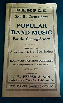 Antique Popular Band Music For Coming Season JW Pepper & Son Solo 1st B Cornets • $11.89