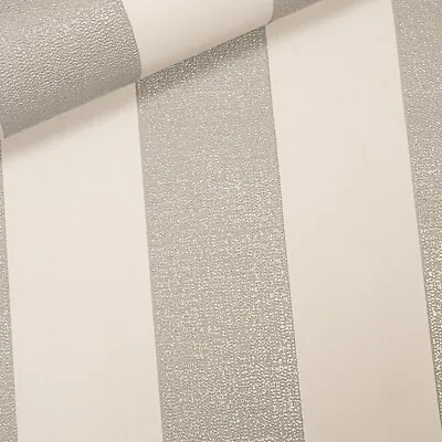 Arthouse Glitterati Stripe Platinum White Silver Luxury Textured Vinyl Wallpaper • £7.95