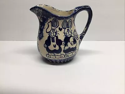 Vintage CMP Pottery Bunny Milk Cream Pitcher Cobalt Blue Spongeware One Pint • $15