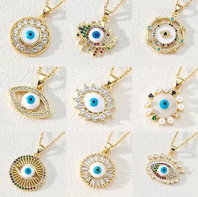 $3.25 • Buy Crystal Turkish Evil Eye Pendant Necklace Gold Plated Chain Jewelry Lucky Gifts
