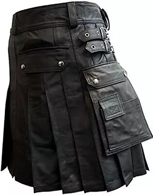 Olly And Ally Mens Real Leather LARP Utility Kilt Black 34x24 36x24 • $89.99
