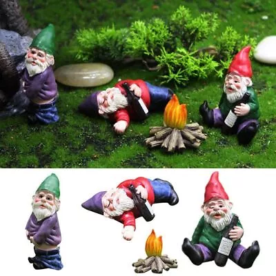 4PCS Miniature Naughty Gnome Statue Dwarf Garden Funny Ornament Figurine Decor • £6.75