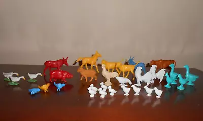 Vintage Lot Of 31 Marx Farm Animals Fence Birds Roosters Chicks Ducks Horse Cows • $39.95