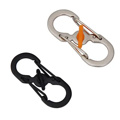 Stainless Steel S Type Carabiner With Lock Mini Keychain Hook Anti-theft Buckle • $1.46