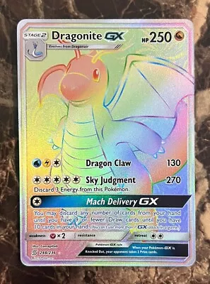 Pokemon TGC Sun And Moon Unified Minds Dragonite GX 248/236 Secret Rare Rainbow • $39.99