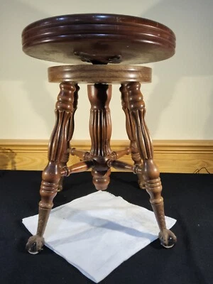 $179.99 • Buy Mahogany Cast Iron Eagle Claw Foot Glass Marble Adjustable Height Piano Stool
