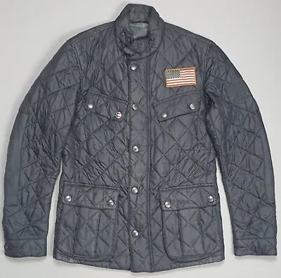 Barbour Steve McQueen Jeffries Jacket Mens Small Navy Quilted Padded Biker Coat • $101.06