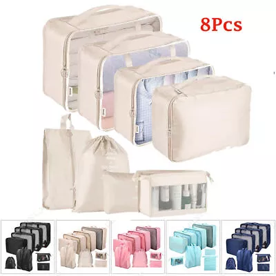 $11.99 • Buy 8PCS Packing Cubes Travel Pouches Luggage Organiser Clothes Suitcase Storage Bag