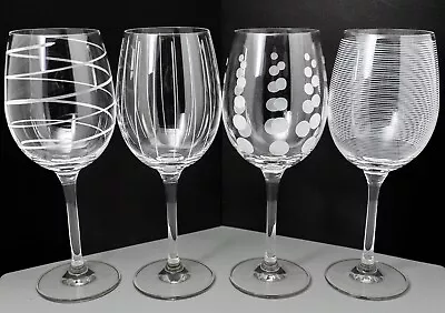 MIKASA Cheers Barware Set Of 4 White Wine Glasses 16oz Swirl Dots Stripes  • $40