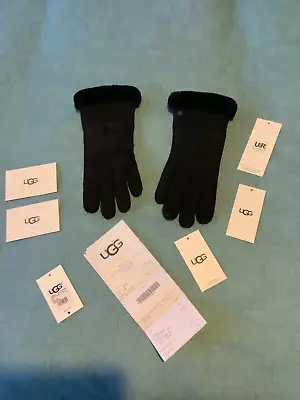 UGG Woman's Sheepskin Exposed Slim Tech Black Gloves Size M • £62.50