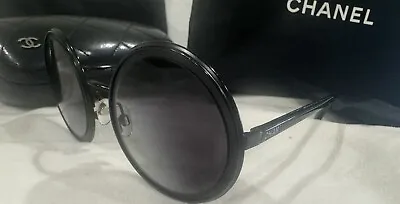 CHANEL Sunglasses 4226 AUTHENTIC Round Matte Black Grey Ch4226 Boho Vintage • $399