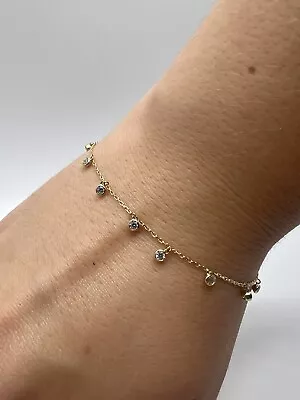 New 9ct Yellow Gold Bracelet 7.5 Inch Drop Diamond By The Yard Hallmarked Cz • £95