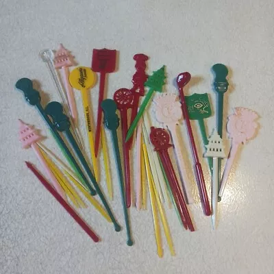 Vintage Swizzle Sticks Retro Cocktail Stirrers Bar Ware MCM Reusable Decor • $22.69