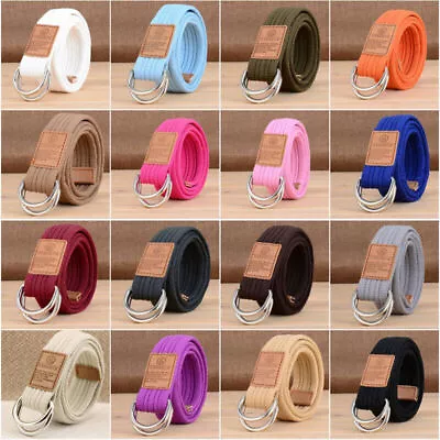 Belt Canvas Webbing D Ring Buckle Military Army Waistband Combat Women Men Woven • $4.99