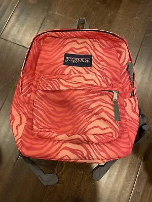 JanSport SuperBreak Backpack Red Pink Orange Wild At Heart Zebra Tiger • £28.49