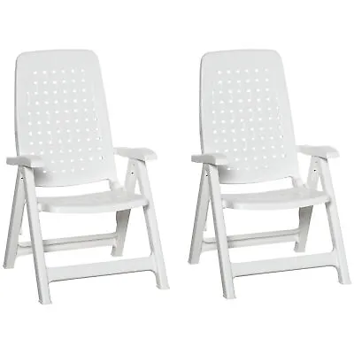 Outsunny 2 Piece Outdoor Folding Chairs W/ 4-Position Back For Dining Camping • £76.99