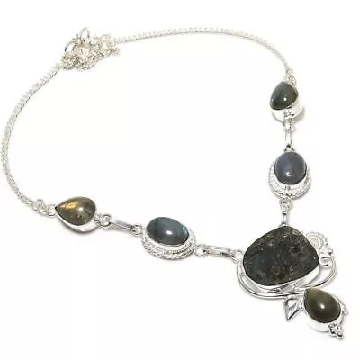 Rough Labradorite Gemstone Handmade 925 Sterling Silver Jewelry Necklaces Sz 18  • £9.37